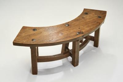 Set of Four Brutalist Wooden Benches France 1960s