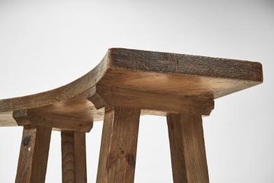 Set of Four Brutalist Wooden Benches France 1960s