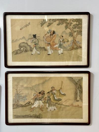 Set of Four Chinese Paintings in Rosewood Frames Signed 19th Century