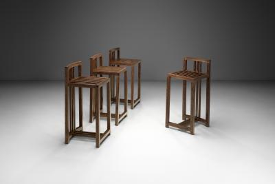 Set of Four Coconut Wood Bar Stools Europe Late 20th Century