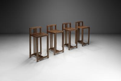 Set of Four Coconut Wood Bar Stools Europe Late 20th Century
