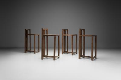 Set of Four Coconut Wood Bar Stools Europe Late 20th Century