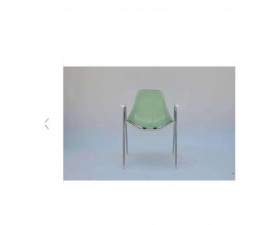 Set of Four Comfortable Turquoise Fiberglass Armchairs on Chrome Bases