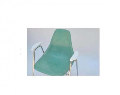 Set of Four Comfortable Turquoise Fiberglass Armchairs on Chrome Bases