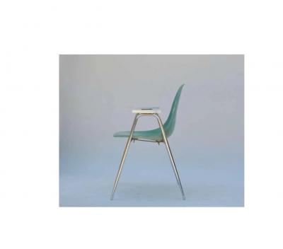 Set of Four Comfortable Turquoise Fiberglass Armchairs on Chrome Bases
