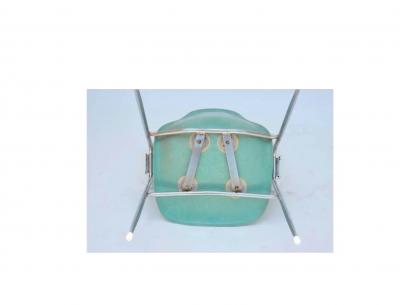 Set of Four Comfortable Turquoise Fiberglass Armchairs on Chrome Bases