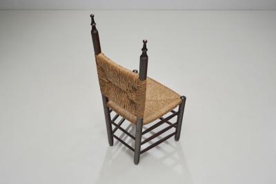 Set of Four Dining Chairs with Poplar Wood and Rush Seats Europe ca 1950s