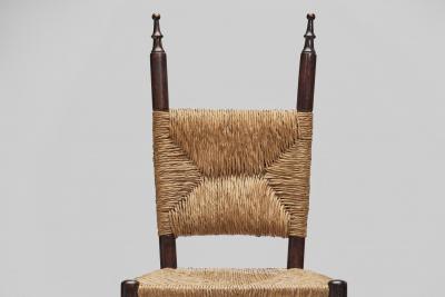 Set of Four Dining Chairs with Poplar Wood and Rush Seats Europe ca 1950s