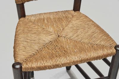 Set of Four Dining Chairs with Poplar Wood and Rush Seats Europe ca 1950s