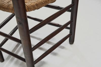 Set of Four Dining Chairs with Poplar Wood and Rush Seats Europe ca 1950s