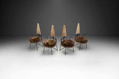 Set of Four Dining Chairs with Sheepskin Seats by Rach Finazzi Italy 1980s