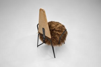 Set of Four Dining Chairs with Sheepskin Seats by Rach Finazzi Italy 1980s