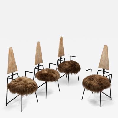 Set of Four Dining Chairs with Sheepskin Seats by Rach Finazzi Italy 1980s