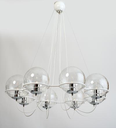 Set of Four Eight Branch 1960s Chandeliers with Blown Glass Globes
