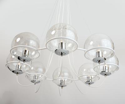 Set of Four Eight Branch 1960s Chandeliers with Blown Glass Globes