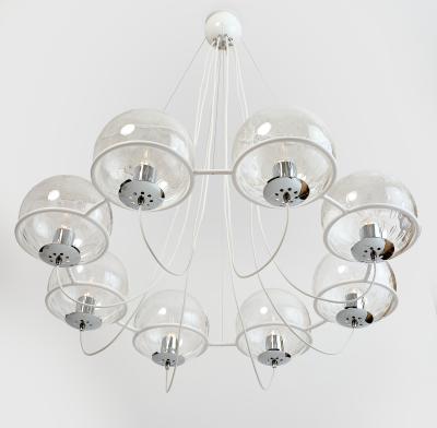 Set of Four Eight Branch 1960s Chandeliers with Blown Glass Globes