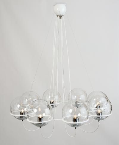 Set of Four Eight Branch 1960s Chandeliers with Blown Glass Globes