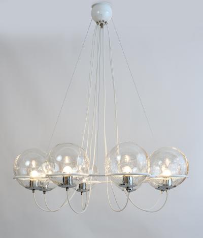 Set of Four Eight Branch 1960s Chandeliers with Blown Glass Globes