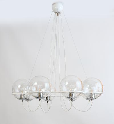 Set of Four Eight Branch 1960s Chandeliers with Blown Glass Globes
