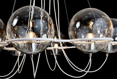 Set of Four Eight Branch 1960s Chandeliers with Blown Glass Globes