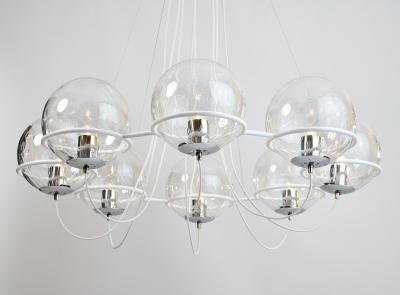 Set of Four Eight Branch 1960s Chandeliers with Blown Glass Globes
