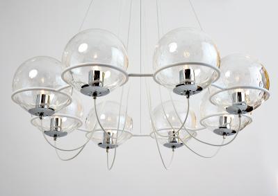 Set of Four Eight Branch 1960s Chandeliers with Blown Glass Globes