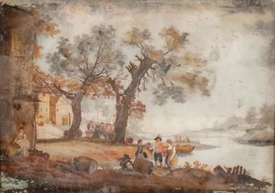 Set of Four Eighteenth Century Dutch Reverse Paintings on Glass