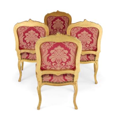 Set of Four English Victorian Louis XV Style Giltwood Chairs