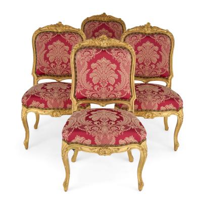 Set of Four English Victorian Louis XV Style Giltwood Chairs