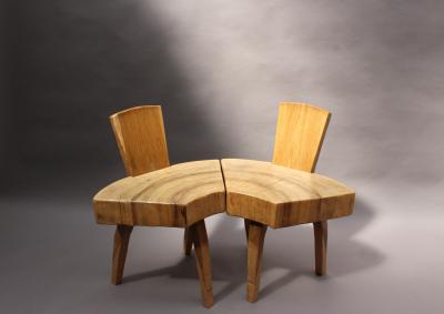 Set of Four French 1950s Organic Tree Trunk Slice Oak Chairs
