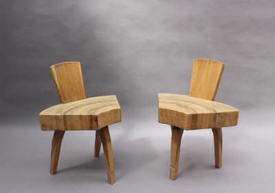 Set of Four French 1950s Organic Tree Trunk Slice Oak Chairs