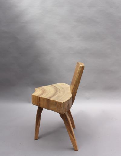 Set of Four French 1950s Organic Tree Trunk Slice Oak Chairs