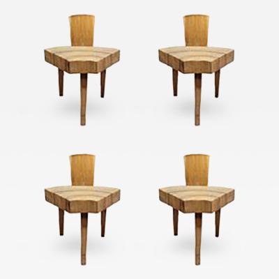 Set of Four French 1950s Organic Tree Trunk Slice Oak Chairs