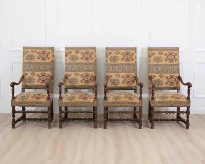Set of Four French 20th Century Louis XIII Style Armchairs