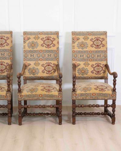Set of Four French 20th Century Louis XIII Style Armchairs