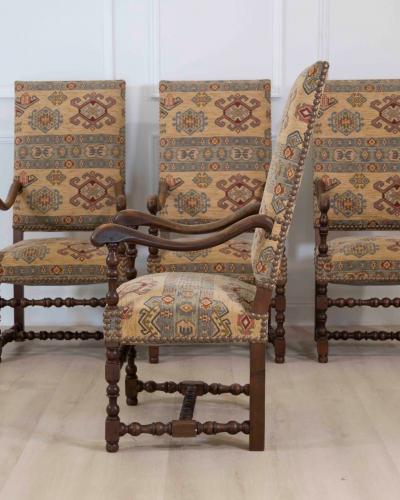 Set of Four French 20th Century Louis XIII Style Armchairs