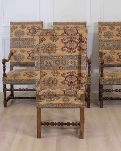 Set of Four French 20th Century Louis XIII Style Armchairs