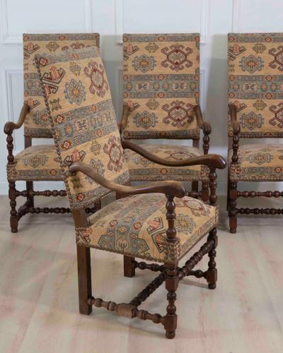 Set of Four French 20th Century Louis XIII Style Armchairs