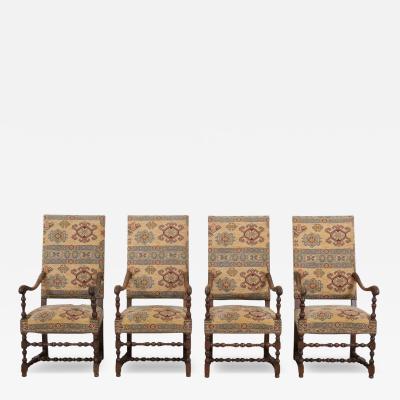 Set of Four French 20th Century Louis XIII Style Armchairs