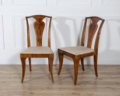 Set of Four French Art Deco Dining Chairs in Walnut and Bois de Rose circa 1920