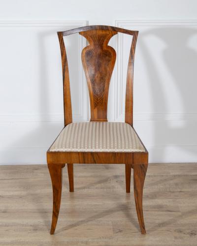 Set of Four French Art Deco Dining Chairs in Walnut and Bois de Rose circa 1920