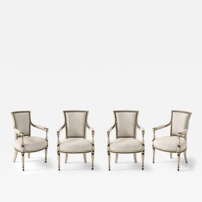 Set of Four French Directoire Painted Fauteuils