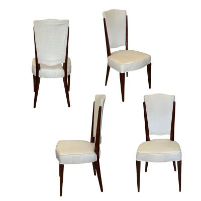 Set of Four French Mid Century Mahogany Side Chairs with Tall Backs