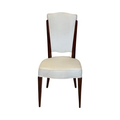 Set of Four French Mid Century Mahogany Side Chairs with Tall Backs