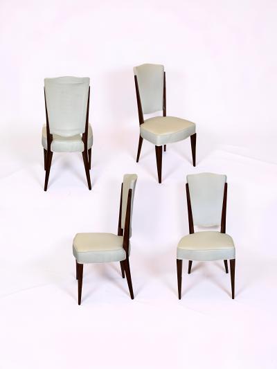 Set of Four French Mid Century Mahogany Side Chairs with Tall Backs