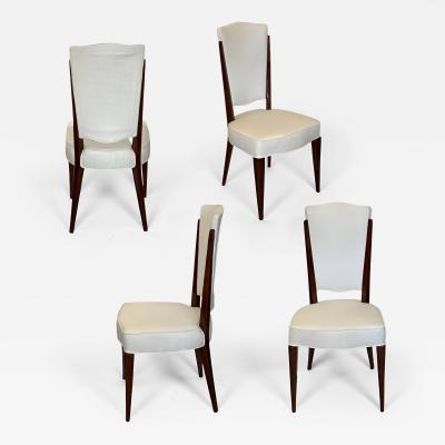 Set of Four French Mid Century Mahogany Side Chairs with Tall Backs