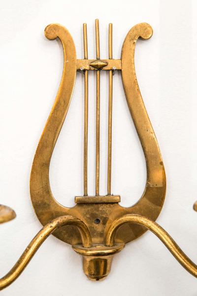 Set of Four Gilt Metal Candle Sconces with Wooden Faux Candles