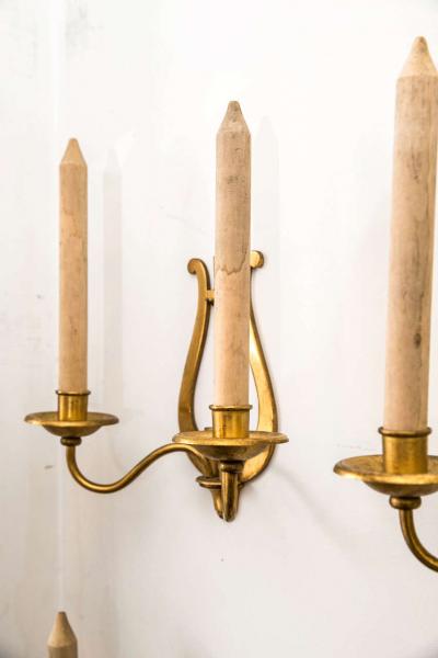 Set of Four Gilt Metal Candle Sconces with Wooden Faux Candles