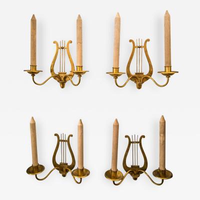 Set of Four Gilt Metal Candle Sconces with Wooden Faux Candles