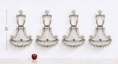 Set of Four Impressive Starburst Gustavian Crystal Sconces
